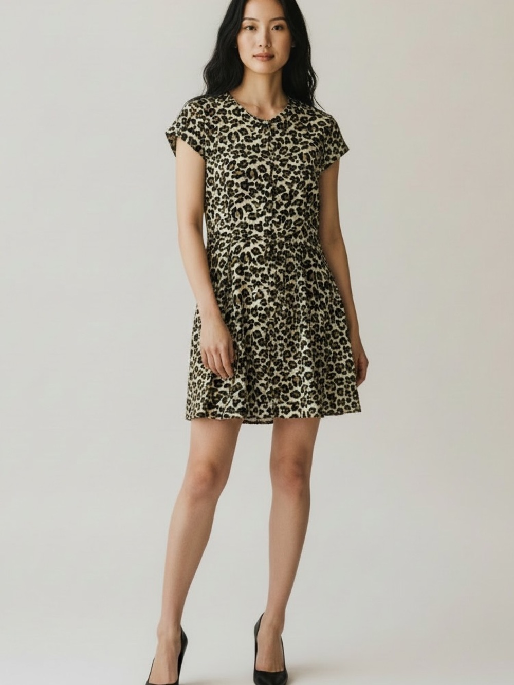 ZARA Short Sleeve Leopard Print Fit & Flare mini Dress Sz XL